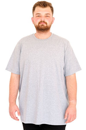 Mode XL Büyük Beden Erkek T-Shirt Bisiklet Yaka U25035 Gri Melanj