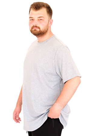 Mode XL Büyük Beden Erkek T-Shirt Bisiklet Yaka U25035 Gri Melanj