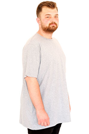 Mode XL Büyük Beden Erkek T-Shirt Bisiklet Yaka U25035 Gri Melanj