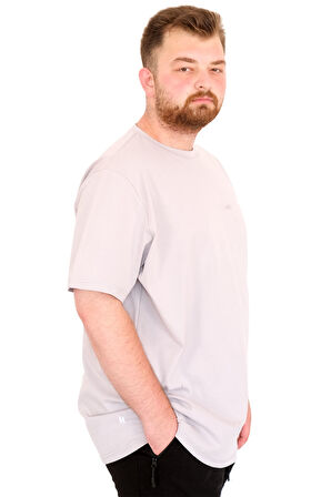 Mode XL Büyük Beden Erkek T-Shirt Bisiklet Yaka U25035 Gri