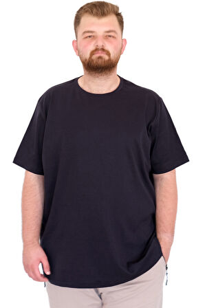 Mode XL Büyük Beden Erkek T-Shirt Bisiklet Yaka U25035 Lacivert