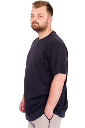 Mode XL Büyük Beden Erkek T-Shirt Bisiklet Yaka U25035 Lacivert