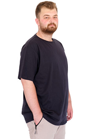 Mode XL Büyük Beden Erkek T-Shirt Bisiklet Yaka U25035 Lacivert