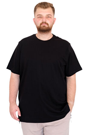 Mode XL Büyük Beden Erkek T-Shirt Bisiklet Yaka U25035 Siyah