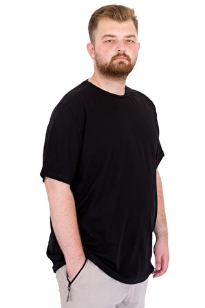 Mode XL Büyük Beden Erkek T-Shirt Bisiklet Yaka U25035 Siyah