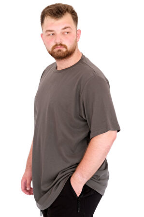 Mode XL Büyük Beden Erkek T-Shirt Bisiklet Yaka U25035 Haki