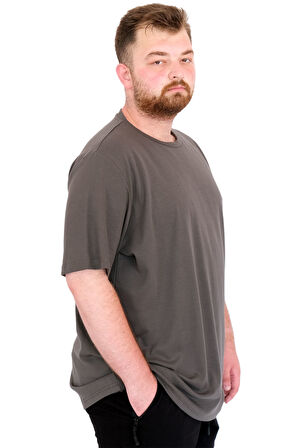 Mode XL Büyük Beden Erkek T-Shirt Bisiklet Yaka U25035 Haki