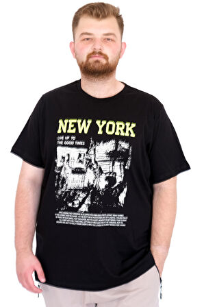Mode XL Büyük Beden Erkek T-Shirt Bisiklet Ysks NEW YORK U25036 Siyah