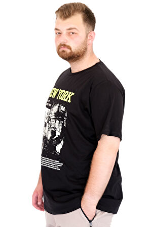 Mode XL Büyük Beden Erkek T-Shirt Bisiklet Ysks NEW YORK U25036 Siyah