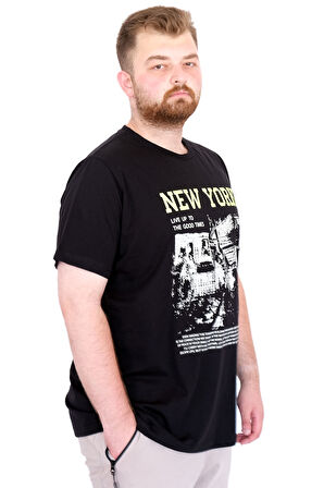 Mode XL Büyük Beden Erkek T-Shirt Bisiklet Ysks NEW YORK U25036 Siyah
