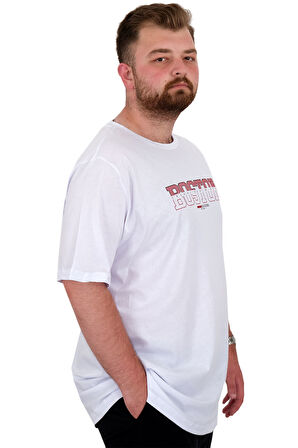 Mode XL Büyük Beden Erkek T-Shirt Bisiklet Yaka BOSTON U25037 Beyaz