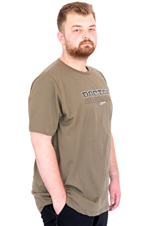 Mode XL Büyük Beden Erkek T-Shirt Bisiklet Yaka BOSTON U25037 Haki