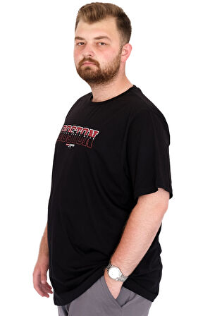 Mode XL Büyük Beden Erkek T-Shirt Bisiklet Yaka BOSTON U25037 Siyah