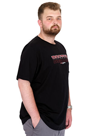 Mode XL Büyük Beden Erkek T-Shirt Bisiklet Yaka BOSTON U25037 Siyah