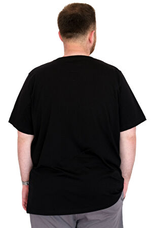 Mode XL Büyük Beden Erkek T-Shirt Bisiklet Yaka BOSTON U25037 Siyah