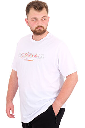 Mode XL Büyük Beden Erkek T-Shirt Bisiklet Yaka ORIGINALS U25038 Beyaz