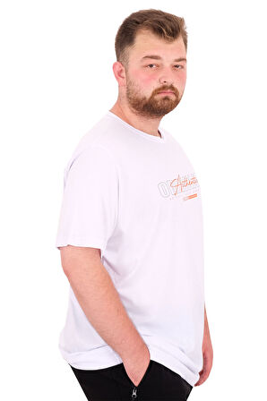 Mode XL Büyük Beden Erkek T-Shirt Bisiklet Yaka ORIGINALS U25038 Beyaz