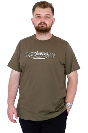 Mode XL Büyük Beden Erkek T-Shirt Bisiklet Yaka ORIGINALS U25038 Haki