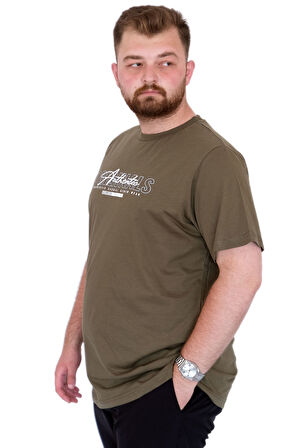 Mode XL Büyük Beden Erkek T-Shirt Bisiklet Yaka ORIGINALS U25038 Haki