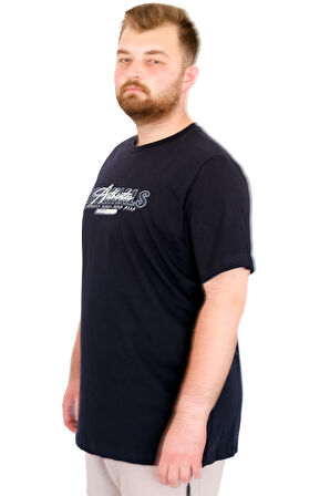 Mode XL Büyük Beden Erkek T-Shirt Bisiklet Yaka ORIGINALS U25038 Lacivert