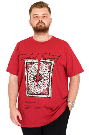 Mode XL Büyük Beden Erkek T-Shirt Bisiklet Yaka REBEL U25039 Bordo