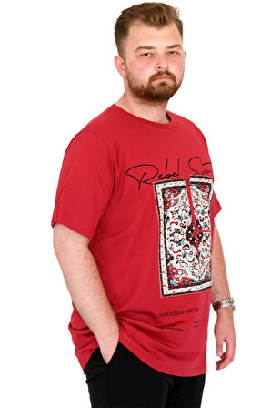 Mode XL Büyük Beden Erkek T-Shirt Bisiklet Yaka REBEL U25039 Bordo