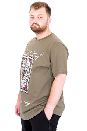 Mode XL Büyük Beden Erkek T-Shirt Bisiklet Yaka REBEL U25039 Haki