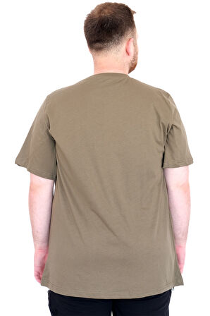 Mode XL Büyük Beden Erkek T-Shirt Bisiklet Yaka REBEL U25039 Haki