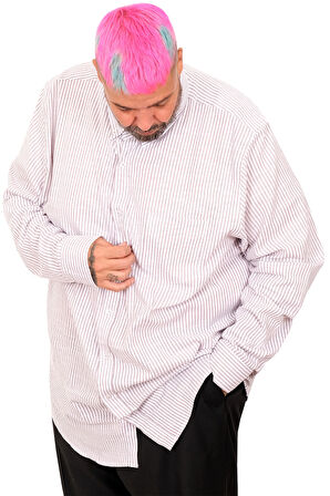 Mode XL Battal Beden Erkek Keten Çizgili Gömlek 20384