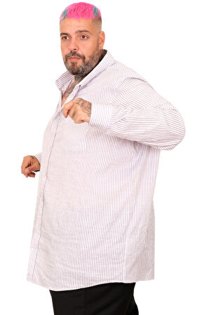 Mode XL Battal Beden Erkek Keten Çizgili Gömlek 20384