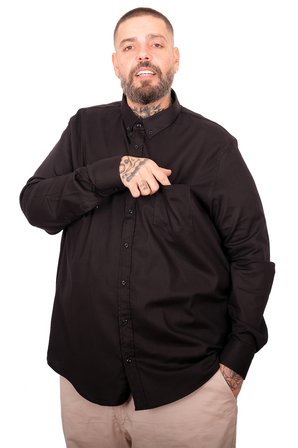 Mode XL Büyük Beden Erkek Gabardin Gömlek Cepli 25604 sıyah