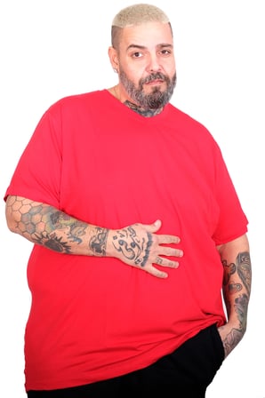 Mode XL Büyük Beden Erkek Basic V Yaka T-Shirt 20150 KIRMIZI