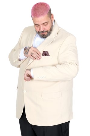 Mode XL Büyük Beden Erkek Mendi Blazer Ceket 26020 BEJ