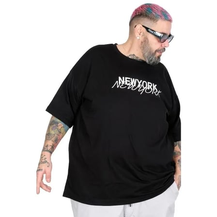 Büyük Beden Unisex Bisiklet Yaka Tshirt New York 26204 SIYAH SİYAH / 3XL