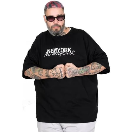 Büyük Beden Unisex Bisiklet Yaka Tshirt New York 26204 SIYAH SİYAH / 3XL
