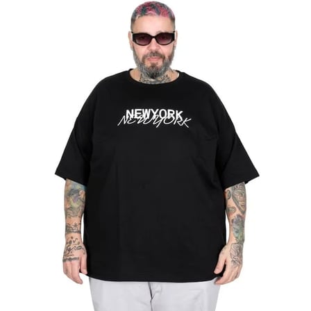 Büyük Beden Unisex Bisiklet Yaka Tshirt New York 26204 SIYAH SİYAH / 3XL