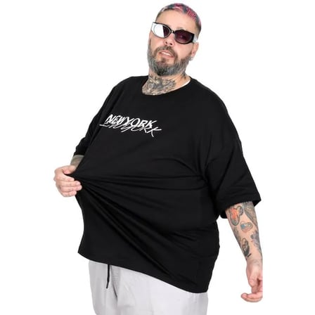 Büyük Beden Unisex Bisiklet Yaka Tshirt New York 26204 SIYAH SİYAH / 6XL