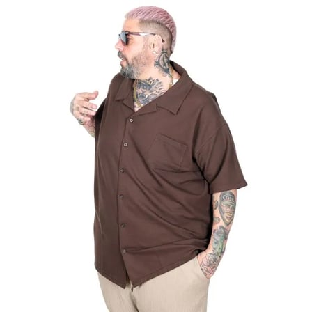 Büyük Beden Gomlek Apas Yaka K.Kol 26385 KAHVERENGİ /7XL