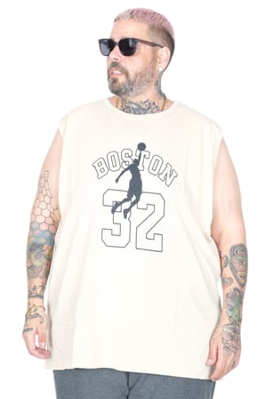 Mode XL Büyük Beden Atlet Baskılı Boston U26011 BEJ