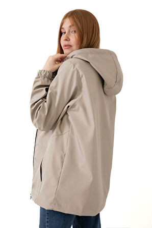 Kadın Astarlı Su Geçirmez Ve Rüzgara Dayanıklı Kapüşonlu Cepli Yağmurluk - Rüzgarlık
