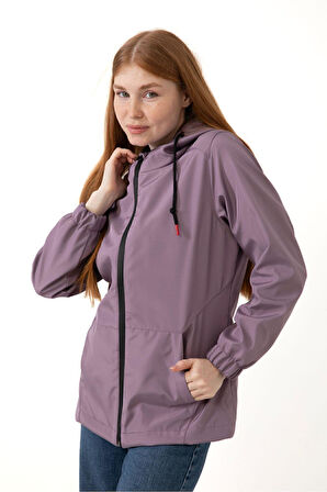 Kadın Astarlı Su Geçirmez Ve Rüzgara Dayanıklı Kapüşonlu Cepli Yağmurluk - Rüzgarlık