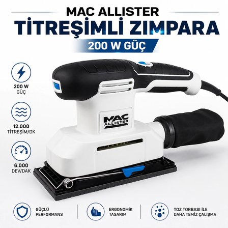 Titreşimli Zımpara Makinesi 200 W – 90x187 mm – 12.000 Titreşim/Dk – Toz Torbalı
