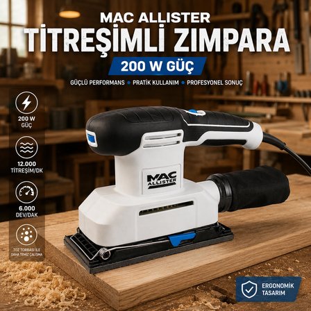 Titreşimli Zımpara Makinesi 200 W – 90x187 mm – 12.000 Titreşim/Dk – Toz Torbalı