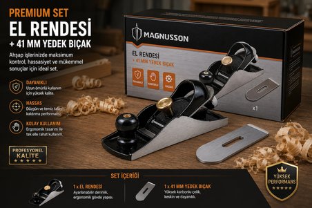 El Rendesi 41 mm + Yedek Bıçak Seti Ayarlanabilir Ahşap Rendesi Profesyonel
