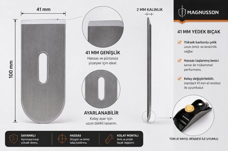 El Rendesi 41 mm + Yedek Bıçak Seti Ayarlanabilir Ahşap Rendesi Profesyonel