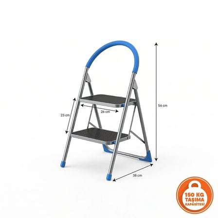 2 Basamaklı Katlanır Merdiven 150 KG Taşıma Kapasiteli Kaymaz Geniş Basamaklı Yer Kaplamaz Ergonomik Saplı