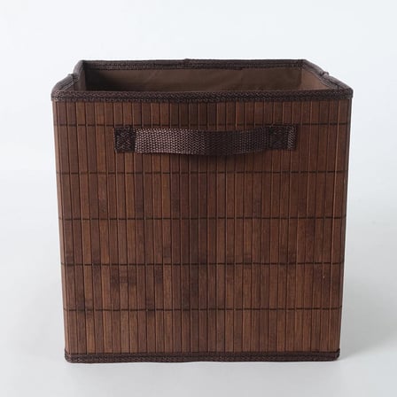 Bambu Hasır Sepet 30x30x30 cm Kare Dekoratif Düzenleyici Saklama Sepeti Kahverengi