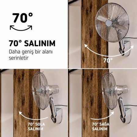 45 cm Uzaktan Kumandalı Duvar Vantilatörü 55W Krom Metal Gövde LCD Ekranlı 3 Kademeli Hız Ayarlı 70° Salınımlı