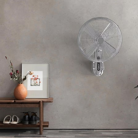 45 cm Uzaktan Kumandalı Duvar Vantilatörü 55W Krom Metal Gövde LCD Ekranlı 3 Kademeli Hız Ayarlı 70° Salınımlı