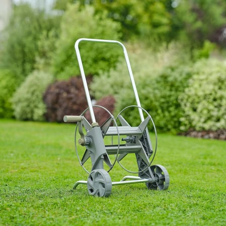 Tekerlekli Hortum Makarası 50 Metre Kapasiteli 1/2" 12,5 mm Ayarlanabilir Saplı Bahçe Hortum Sarma Arabası